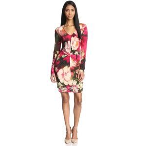 TED BAKER Tammar Knotted Waist Floral Rose On Canvas Stretch Dress Sz 2 US 6